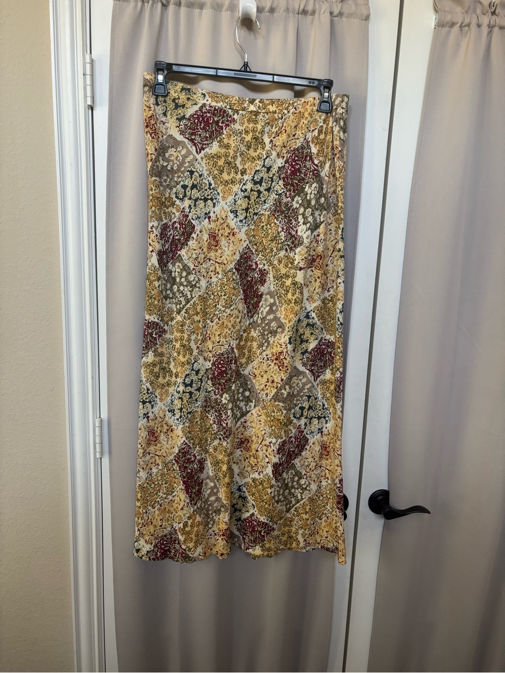 Coldwater Creek Patchwork Maxi Skirt in Mustard, Burgundy & Olive